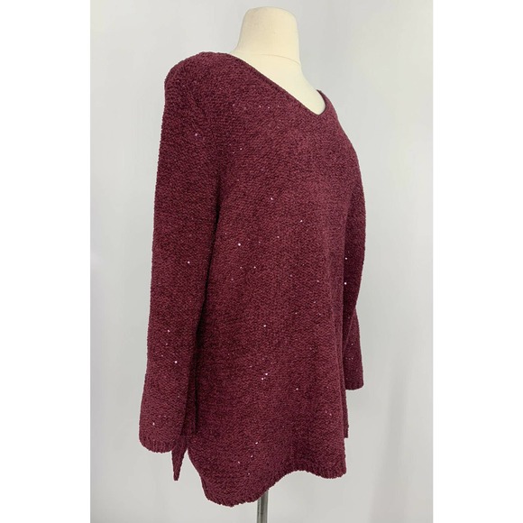 Chico's Chenille Sequin V-neck Pullover Sweater' - Picture 3 of 10